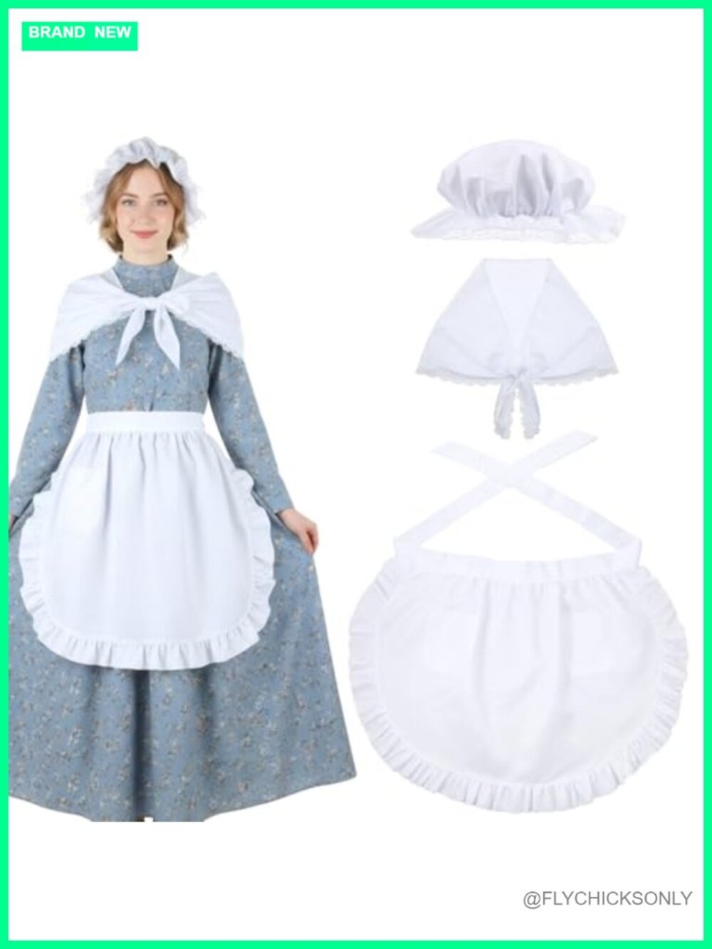 Pilgrim Costume Set Colonial Bonnet Apron Shawl Women Halloween